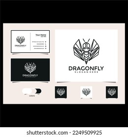 dragonfly line art logo design template