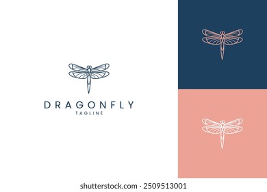 dragonfly in line art logo design vector style