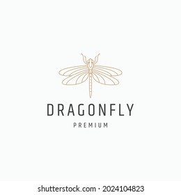 Dragonfly line art logo icon design template flat vector illustration