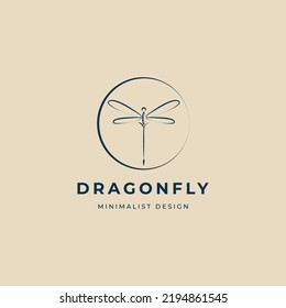 dragonfly line art logo, icon and symbol, with emblem vector illustration design