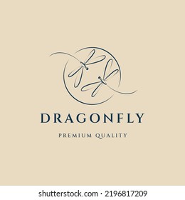 dragonfly line art logo, icon and symbol, with emblem vector illustration design