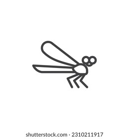 Icono de la línea de la libélula. signo de estilo lineal para concepto móvil y diseño web. icono vector de contorno de libélula. Símbolo, ilustración del logotipo. Gráficos vectoriales