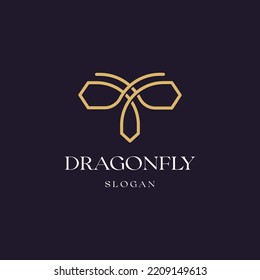 dragonfly line outline logo vector
