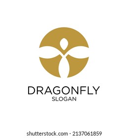 Dragonfly line with silhouette logo inspiration Premium Vector