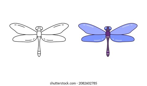 Dragonfly linear and color icon. Outline simple vector of flying adder. Contour isolated pictogram on white background