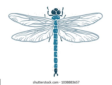 Dragonfly linocut linocut illustration, draw, ink, vector