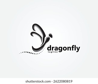 dragonfly logo, black shaded dragonfly, logo design template