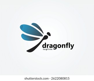 logotipo dragonfly azul dragonfly empoleirado na fonte, modelo de design de logotipo