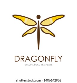 Dragonfly logo design with line art style