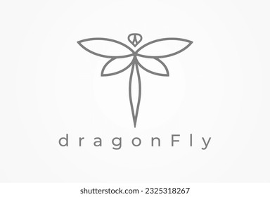 Dragonfly logo design, minimalist Insect with elegant line art style logo, vector illustration