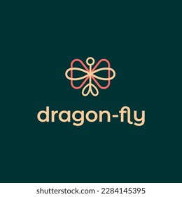 plantilla de diseño del logotipo de la libélula en formas geométricas sobre fondo verde