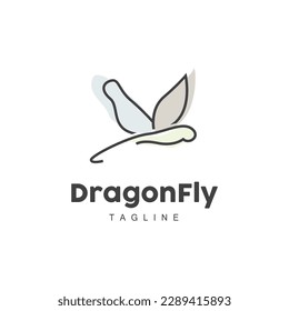 Dragonfly Logo, Flying Animal Design, Vector Simple Line Style, Icon Symbol Illustration