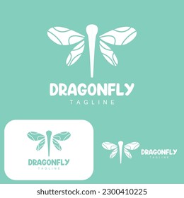 Dragonfly Logo, Flying Animal Design, Vector Simple Line Style, Icon Symbol Illustration