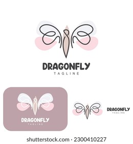 Dragonfly Logo, Flying Animal Design, Vector Simple Line Style, Icon Symbol Illustration