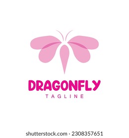 Dragonfly Logo, Flying Animal Design, Vector Simple Line Style, Icon Symbol Illustration