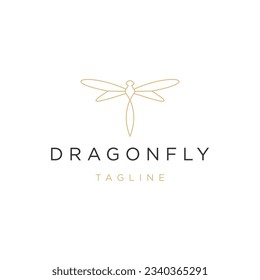 Dragonfly logo with line art style design template flat vector