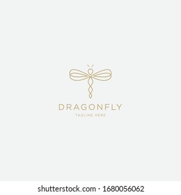 Dragonfly Logo With Line Art - Vector