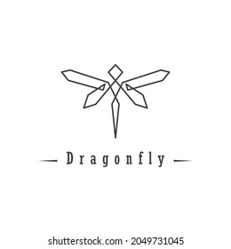 Dragonfly Logo. Minimalist Elegant Dragonfly Robot Logo Design with line art Style. Design Vector Icon Illustration.