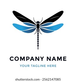 Dragonfly Logo Vector Illustration. Simple and Minimalist Line Art Design. Flat Stylized Dragonfly Icon on White Background. Creative Outline Logo Template for Branding, Tattoos, and Clipart.