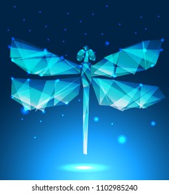 dragonfly, low poly illustration , blue, glowing, triangles