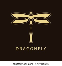 Dragonfly Luxury Logo design template linear style. Golden Vector Illustration.