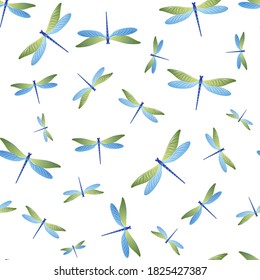 Dragonfly minimal seamless pattern. Repeating clothes fabric print with darning-needle insects. Graphic water dragonfly vector ornament. Wildlife breathers seamless. Damselfly butterflies.