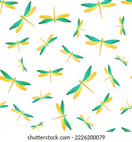 Dragonfly minimal seamless pattern. Repeating clothes fabric print with flying adder insects. Close up water dragonfly vector wallpaper. Wildlife beings seamless. Damselfly butterflies.