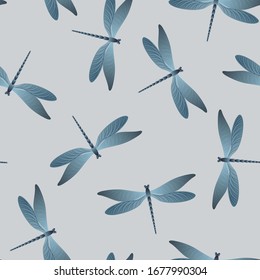 Dragonfly minimal seamless pattern. Spring clothes fabric print with flying adder insects. Isolated water dragonfly vector background. Nature beings seamless. Damselfly butterflies.