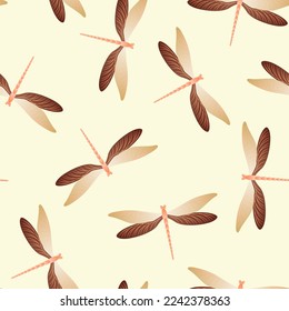 Dragonfly minimal seamless pattern. Spring dress fabric print with darning-needle insects. Isolated water dragonfly vector wallpaper. Fauna creatures seamless. Damselfly bugs.