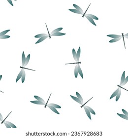 Dragonfly minimal seamless pattern. Spring clothes fabric print with flying adder insects. Close up water dragonfly vector illustration. Wildlife organisms seamless. Damselfly bugs.