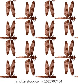 Dragonfly minimalist seamless pattern. Botanical contemporary texture. Vector illustration