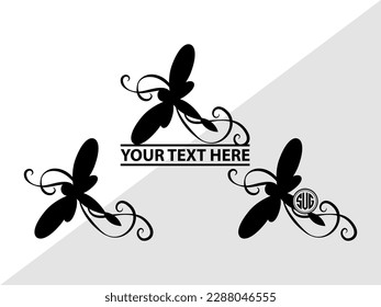 Dragonfly Monogram Vector Illustration Silhouette