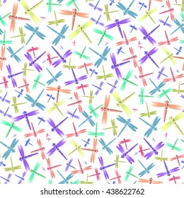 Dragonfly multicolor seamless pattern on white