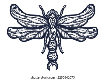 Dragonfly. Old school tattoo vector art. Hand drawn graphic. Isolated on white. Traditional flash tattooing style