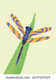 Libélula na ilustração de aloe vera