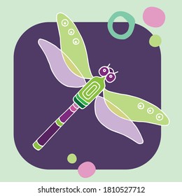 La libélula sobre fondo de color. Ilustraciones vectoriales. Estilo plano.