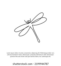 Dragonfly one continuous line drawing. Cute decoration hand drawn elements. Vector illustration of minimalist style on a white background.