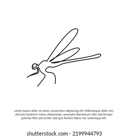 Dragonfly dibuja una línea continua. Decoración cuidada con elementos dibujados a mano. Ilustración vectorial de estilo minimalista sobre fondo blanco.