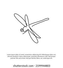 Dragonfly one continuous line drawing. Cute decoration hand drawn elements. Vector illustration of minimalist style on a white background.