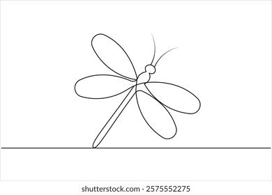 Dragonfly one line art drawing and insect minimalist style isolate outline vector illustration