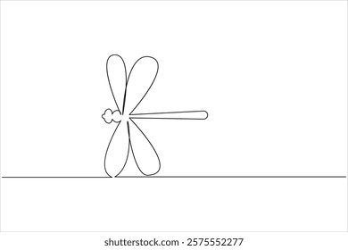 Dragonfly one line art drawing and insect minimalist style isolate outline vector illustration