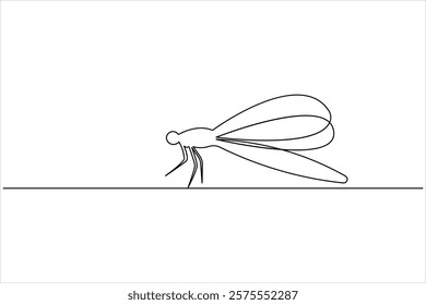 Dragonfly one line art drawing and insect minimalist style isolate outline vector illustration