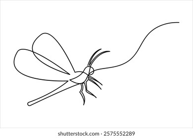 Dragonfly one line art drawing and insect minimalist style isolate outline vector illustration