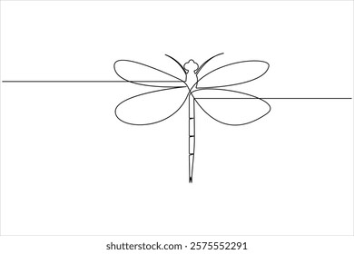 Dragonfly one line art drawing and insect minimalist style isolate outline vector illustration