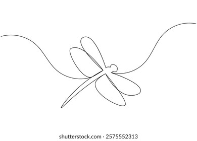 Dragonfly one line art drawing and insect minimalist style isolate outline vector illustration