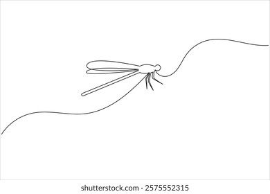 Dragonfly one line art drawing and insect minimalist style isolate outline vector illustration