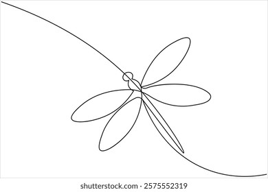 Dragonfly one line art drawing and insect minimalist style isolate outline vector illustration