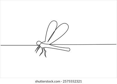 Dragonfly one line art drawing and insect minimalist style isolate outline vector illustration