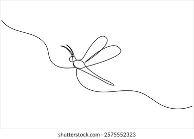 Dragonfly one line art drawing and insect minimalist style isolate outline vector illustration