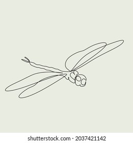 Dragonfly One Line Art. Insect Minimal Line Drawing
